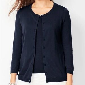 Talbots navy charming cardigan 100%  Pima cotton preppy classy button front XL